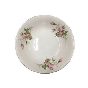 Vintage Canonsburg Hallmark Of Quality Bowl With Ruffled Gold Border & Pink Rose